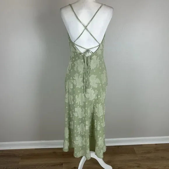 Hello Molly 6 Drinks On Me Midi Dress Green Cowl Slip Jaquard Floral Drape Neck - Picture 5 of 6